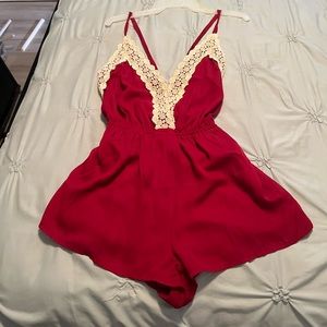 Super cute red lace romper